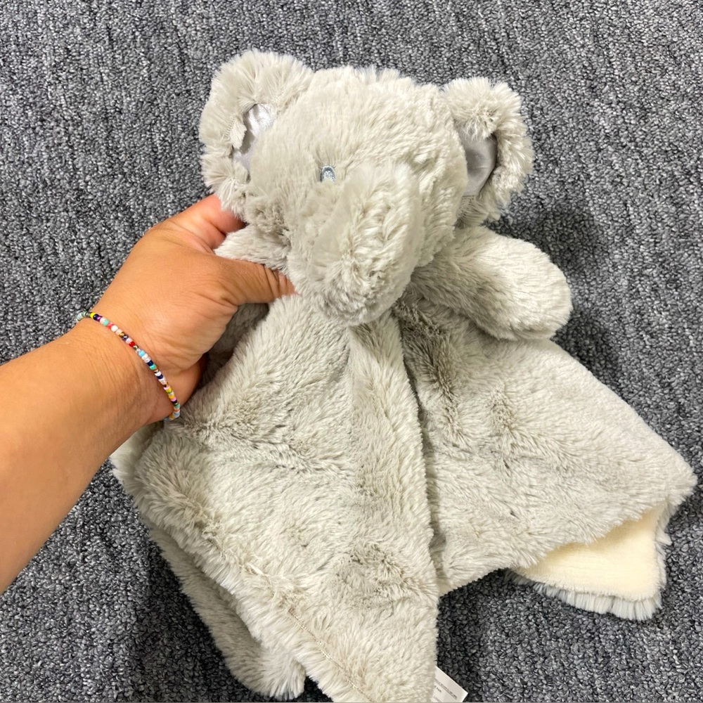 Gray & Cream Baby Elephant with Rattle Blankie Lovey Security Blanket Kelly Toys